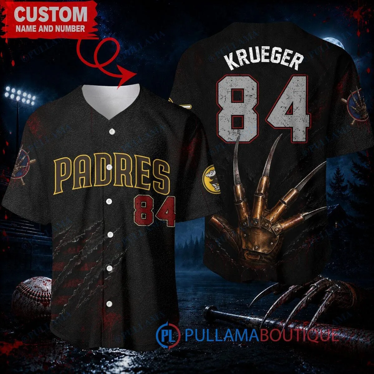 Freddy Krueger San Diego Padres Baseball Jersey with Razor Glove Design