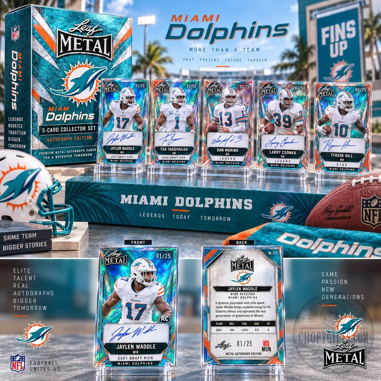 Miami Dolphins Autograph Edition 5-Card Collector Set Premium Metal Trading Cards