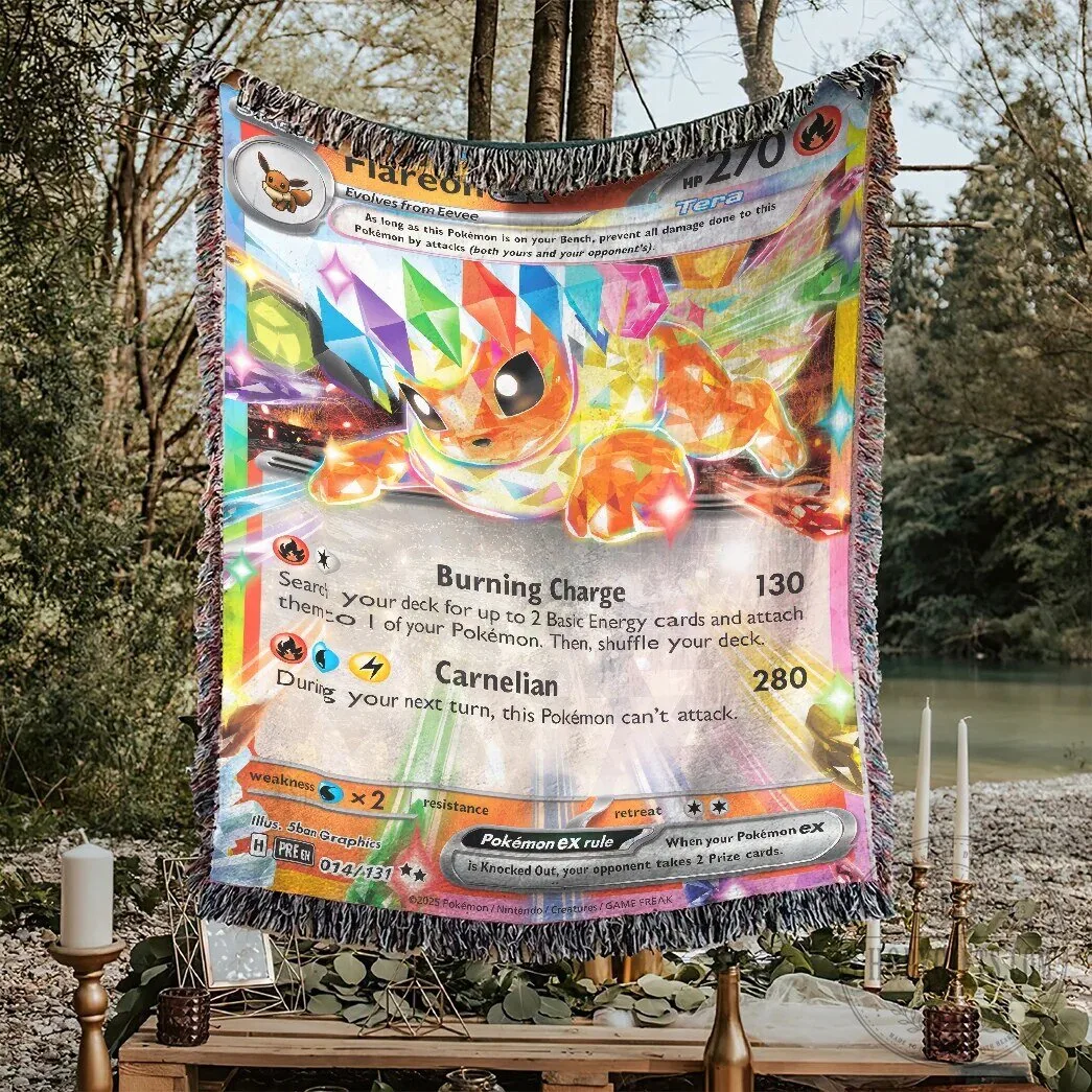 Pokemon Flareon EX Tera Type Trading Card Game Woven Blanket