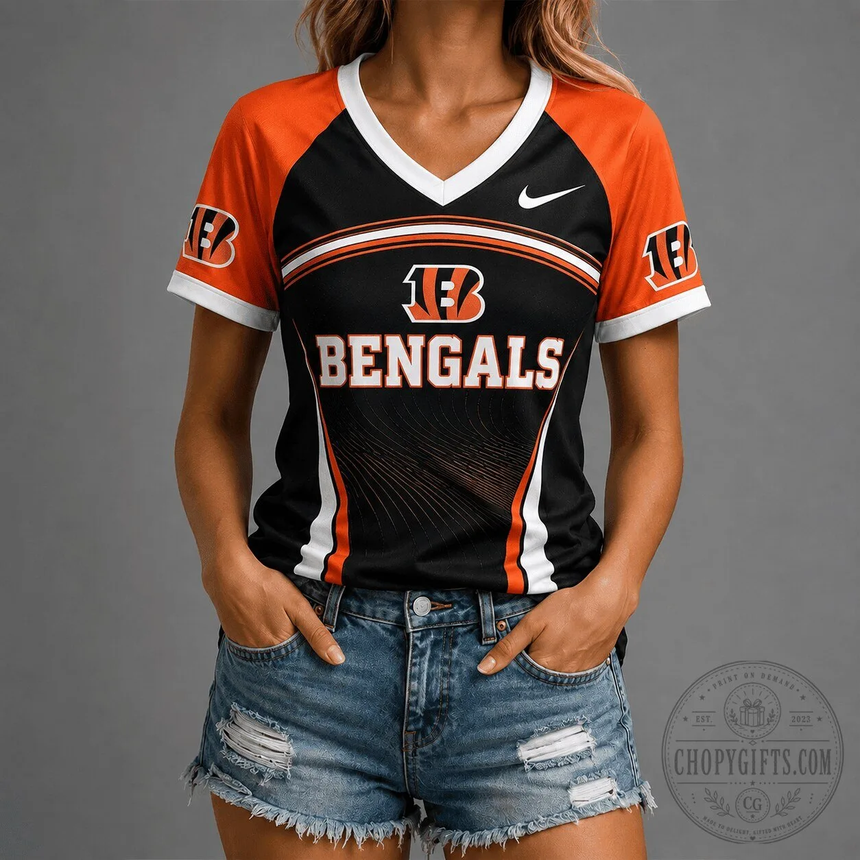 Cincinnati Bengals Premium Victory Wave V-Neck Football Jersey 5 Cincinnati Bengals Premium Victory Wave V-Neck Football Jersey