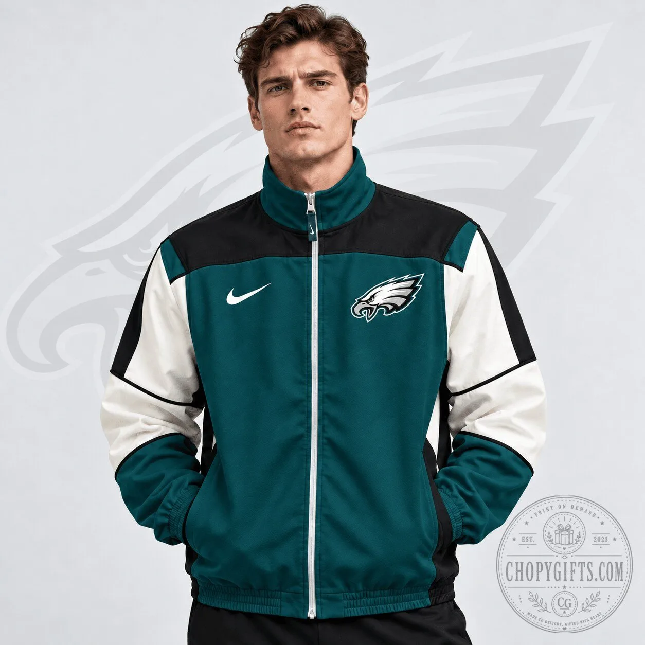 Philadelphia Eagles NFL Team Crest Retro Color Block Full Zip Jacket