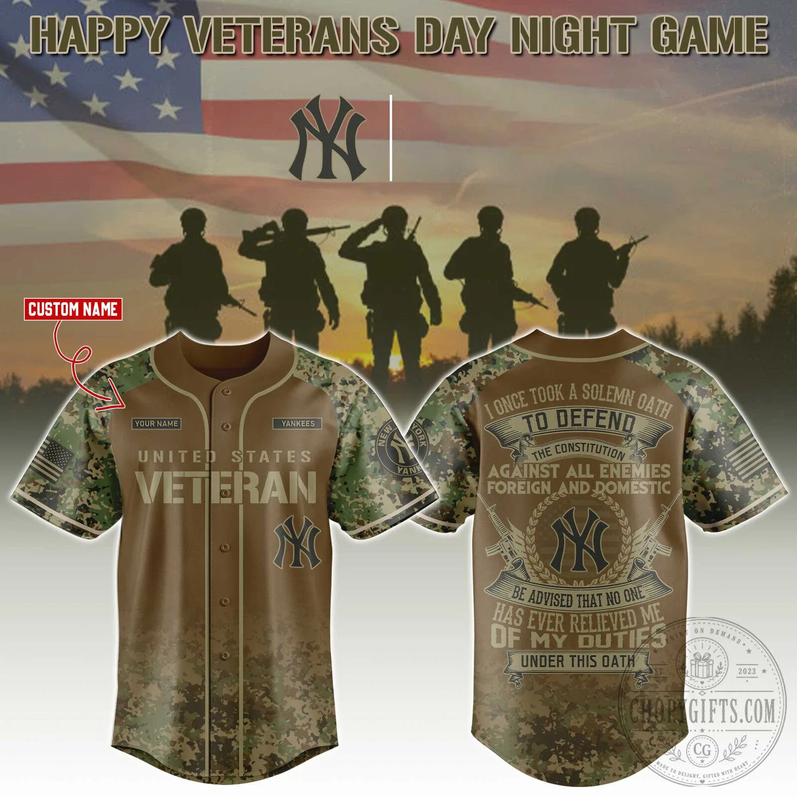 New York Yankees Game Veteran Camouflage Baseball Jersey