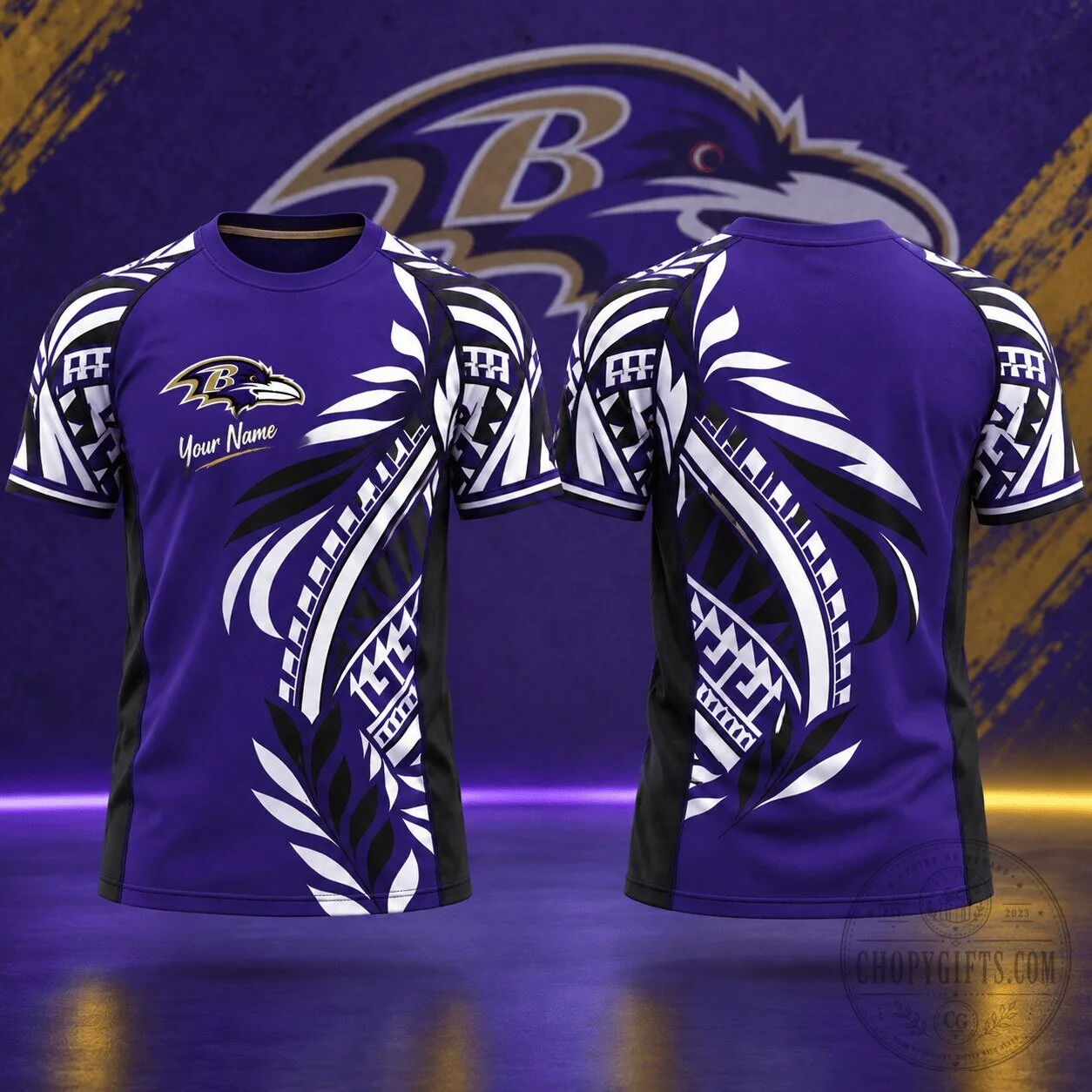 Baltimore Ravens NFL Football Tribal Graphic Custom Name Purple T-Shirt