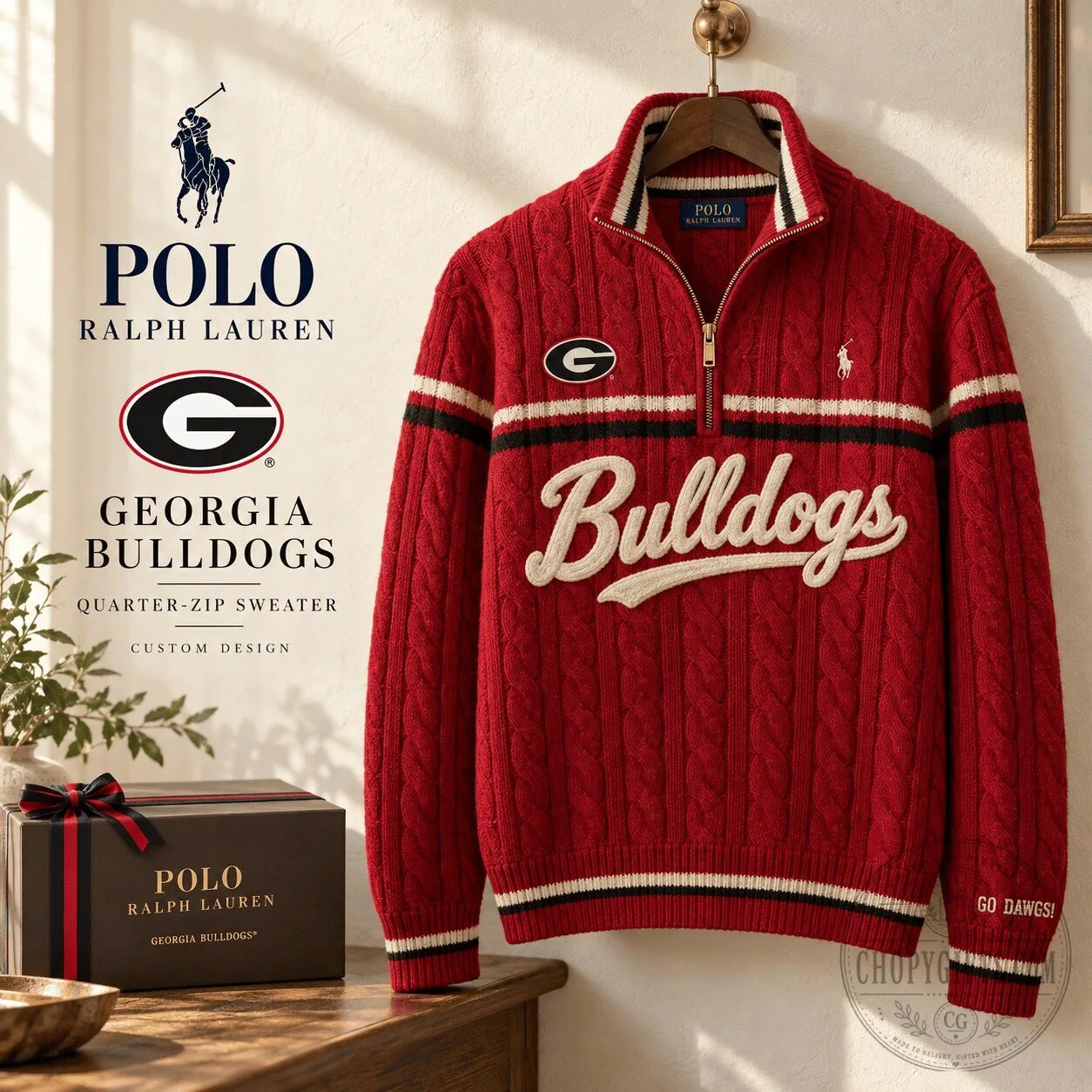 Georgia Bulldogs Polo Ralph Lauren Cable-Knit Quarter-Zip Sweater