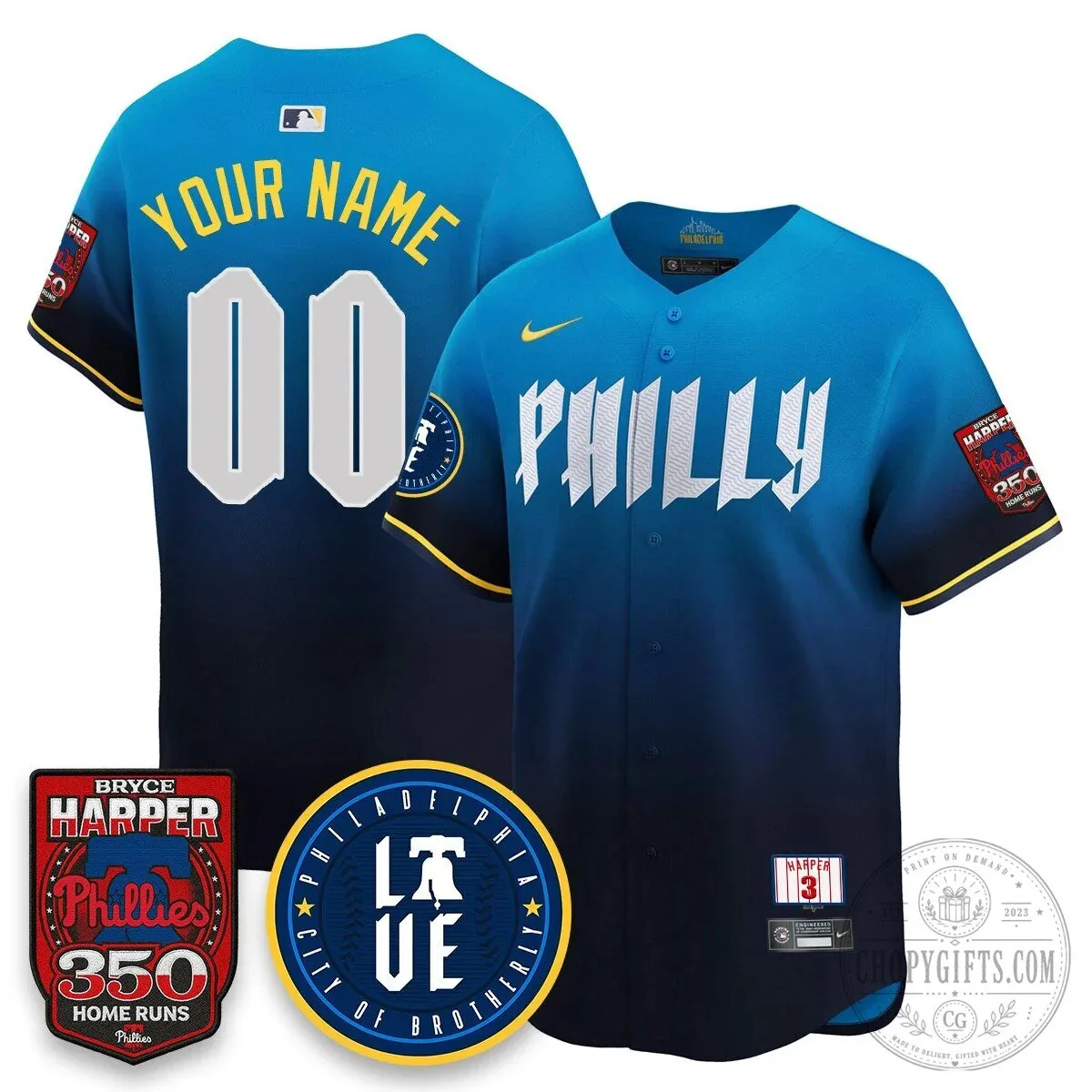 Philadelphia Phillies Jersey featuring Bryce Harper and his 350 Home Runs achievement