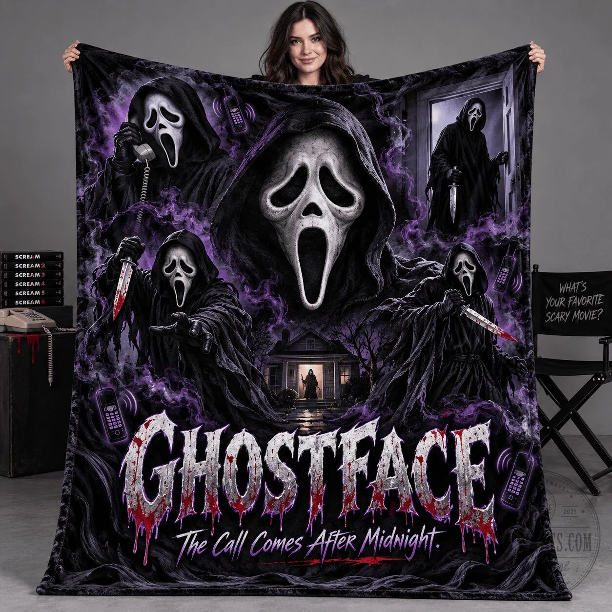 Ghostface Scream Horror Movie Purple Mask Spiderweb Fleece Blanket