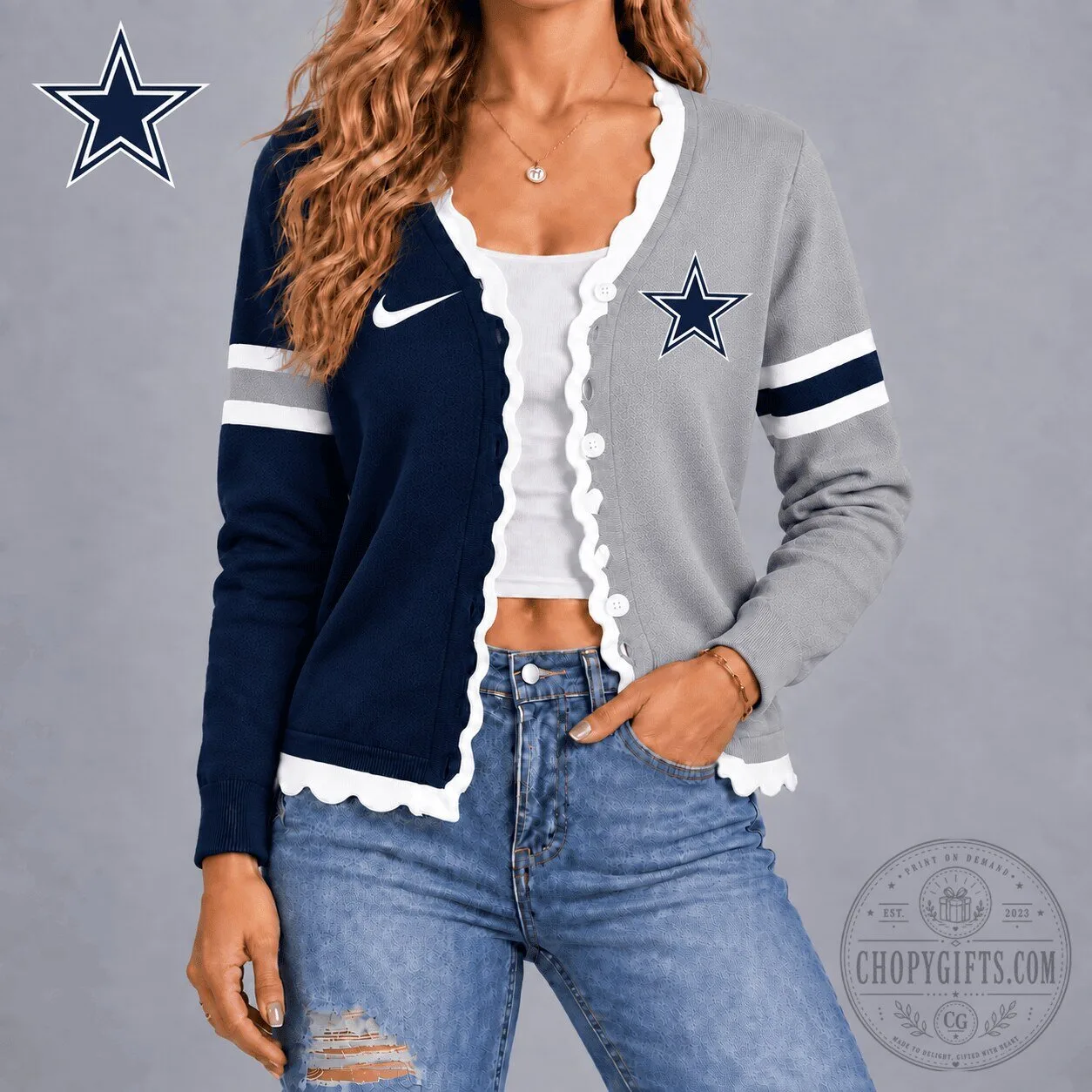 Dallas Cowboys NFL Varsity Stripe Button-Up Cardigan