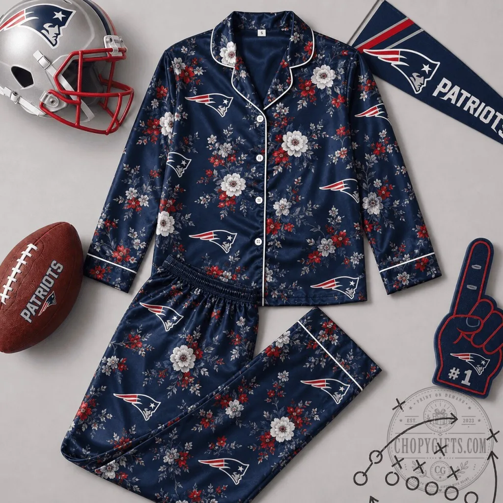 Floral Pajama Set for New England Patriots Team Pride Floral Pajama Set for New England Patriots Team Pride