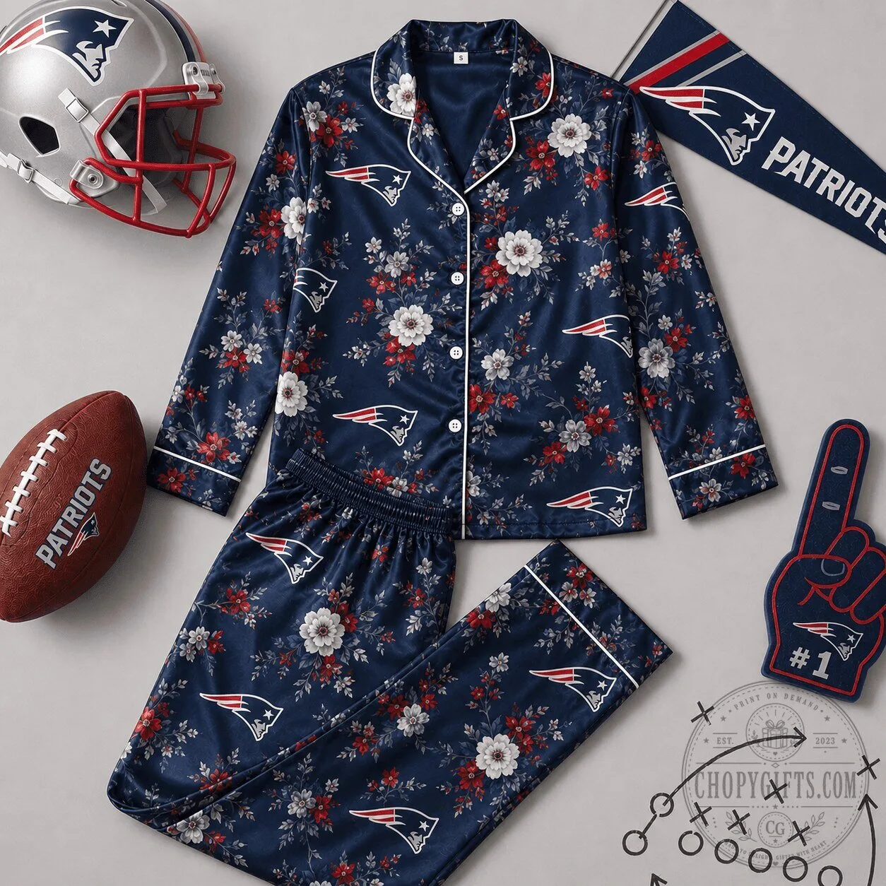 Floral Pajama Set for New England Patriots Team Pride