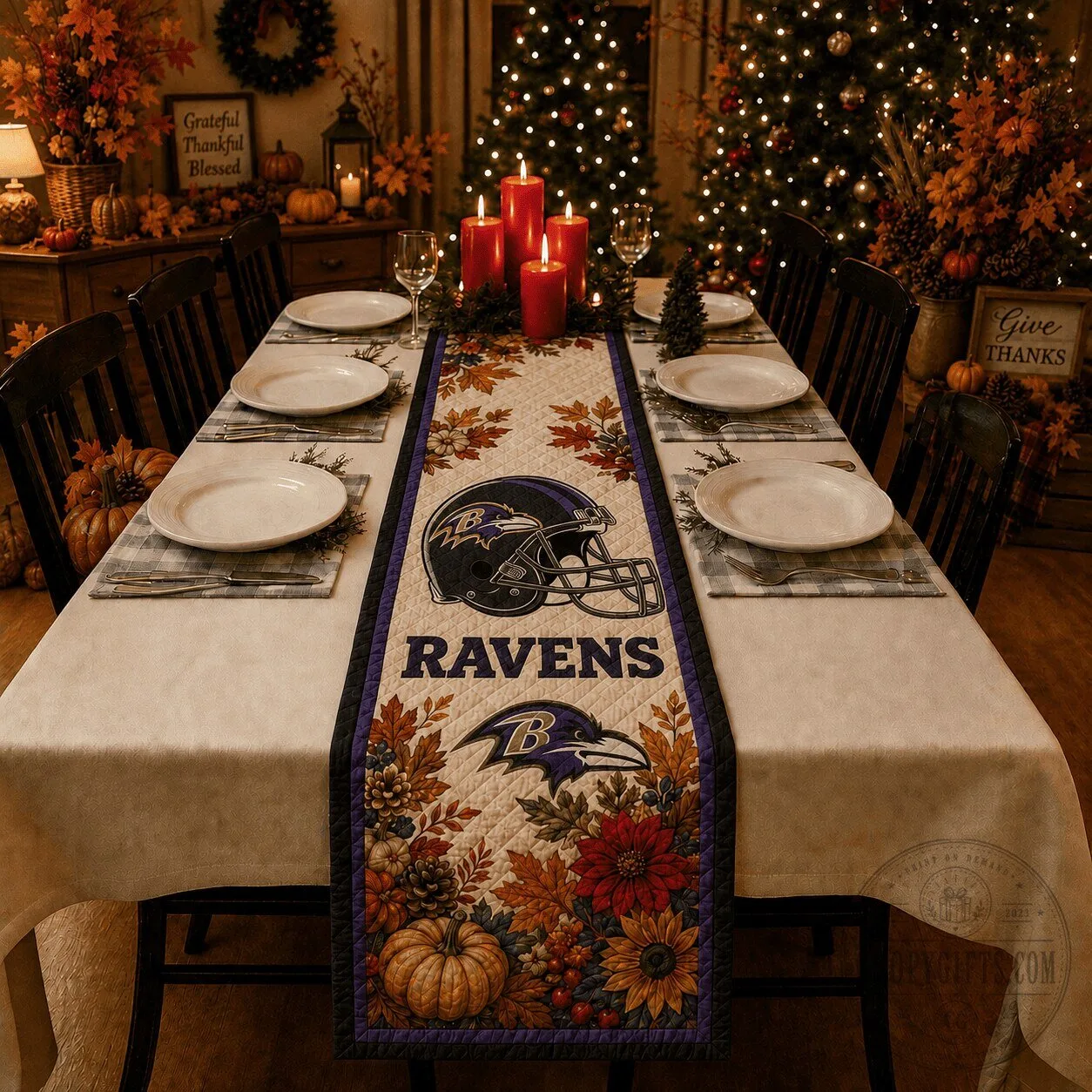 Baltimore Ravens NFL Football Thanksgiving Autumn Harvest Table Runner Home Decor