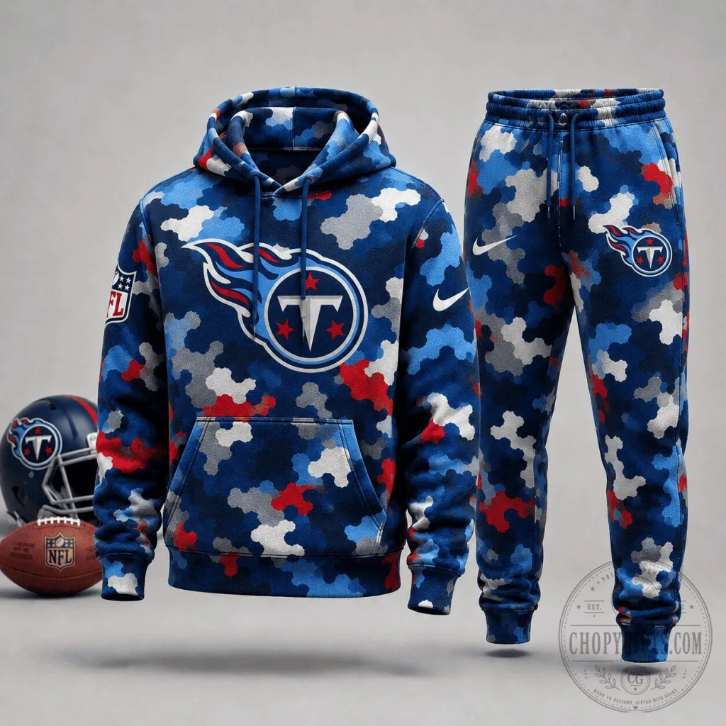 Tennessee Titans NFL Football Team Blue Camouflage Hoodie and Jogger Pants Set Tennessee Titans NFL Football Team Blue Camouflage Hoodie and Jogger Pants Set