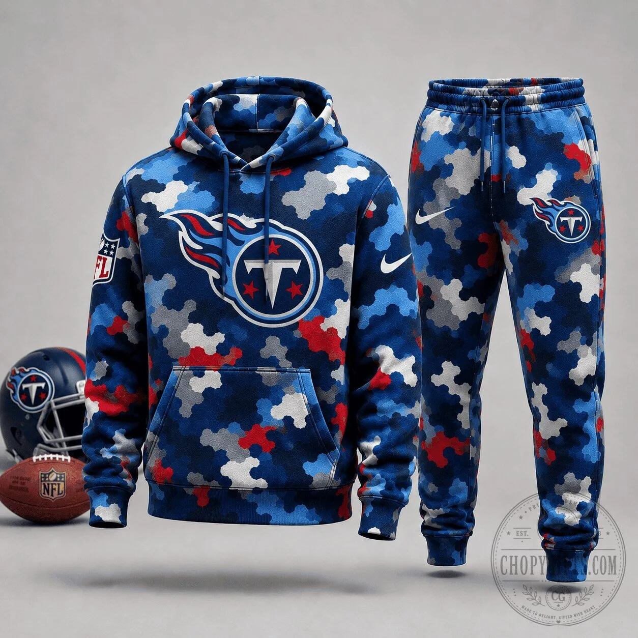 Tennessee Titans NFL Football Team Blue Camouflage Hoodie and Jogger Pants Set