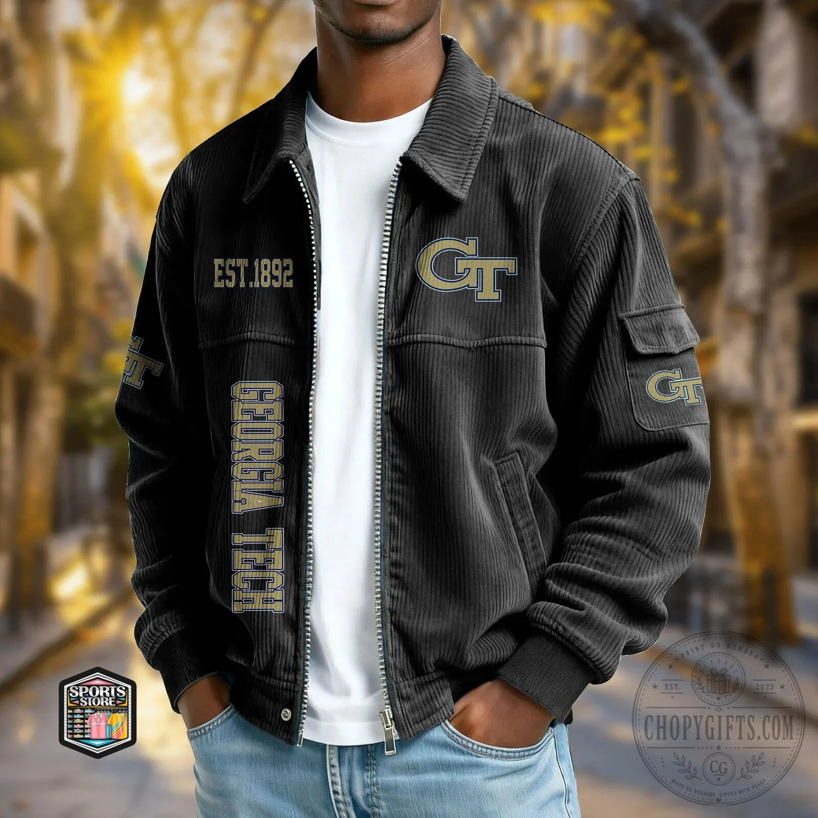 Georgia Tech Yellow Jackets Est 1892 Corduroy Bomber Jacket