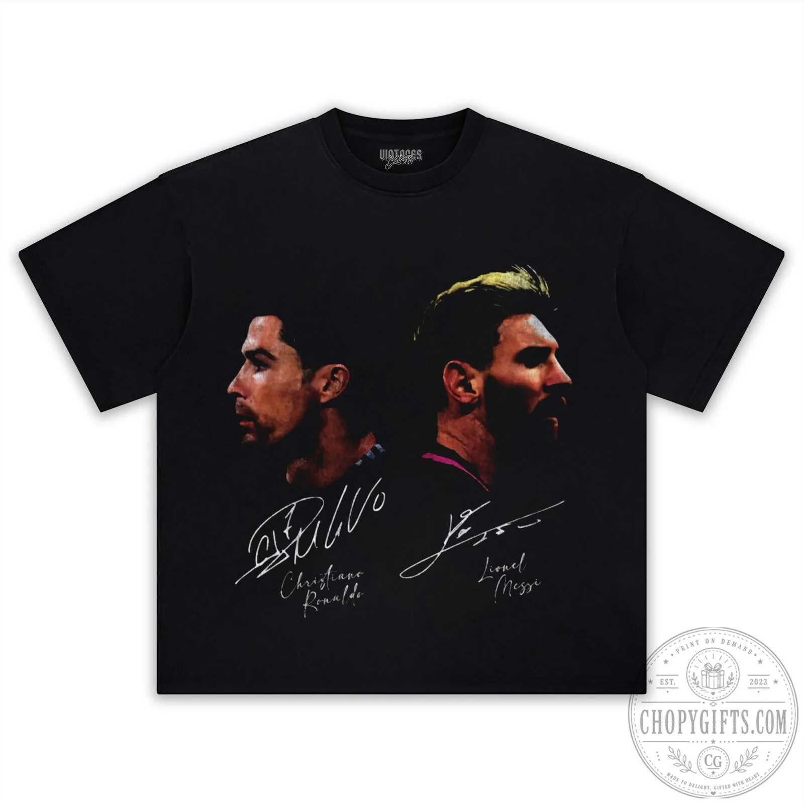 Cristiano Ronaldo and Lionel Messi Football Legends Black Graphic T-Shirt