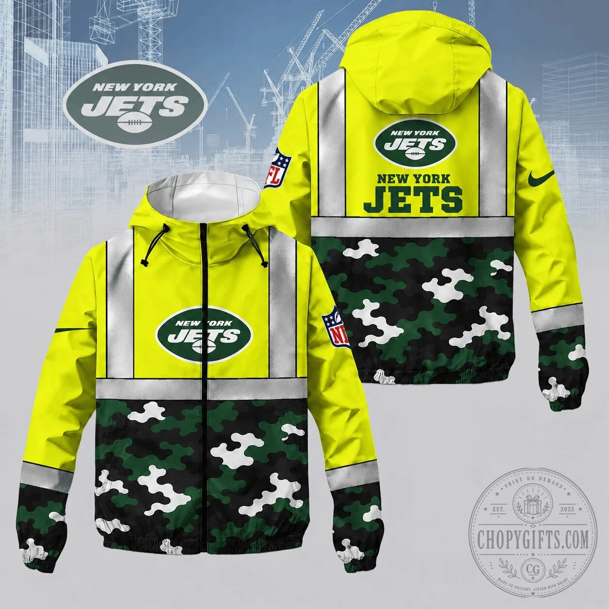 New York Jets NFL Reflective Camouflage Windbreaker Jacket