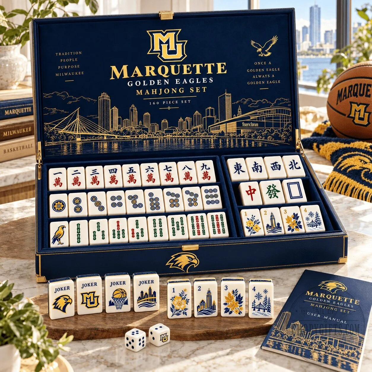 Marquette Golden Eagles Mahjong Set with 160 Piece Tiles and User Manual
