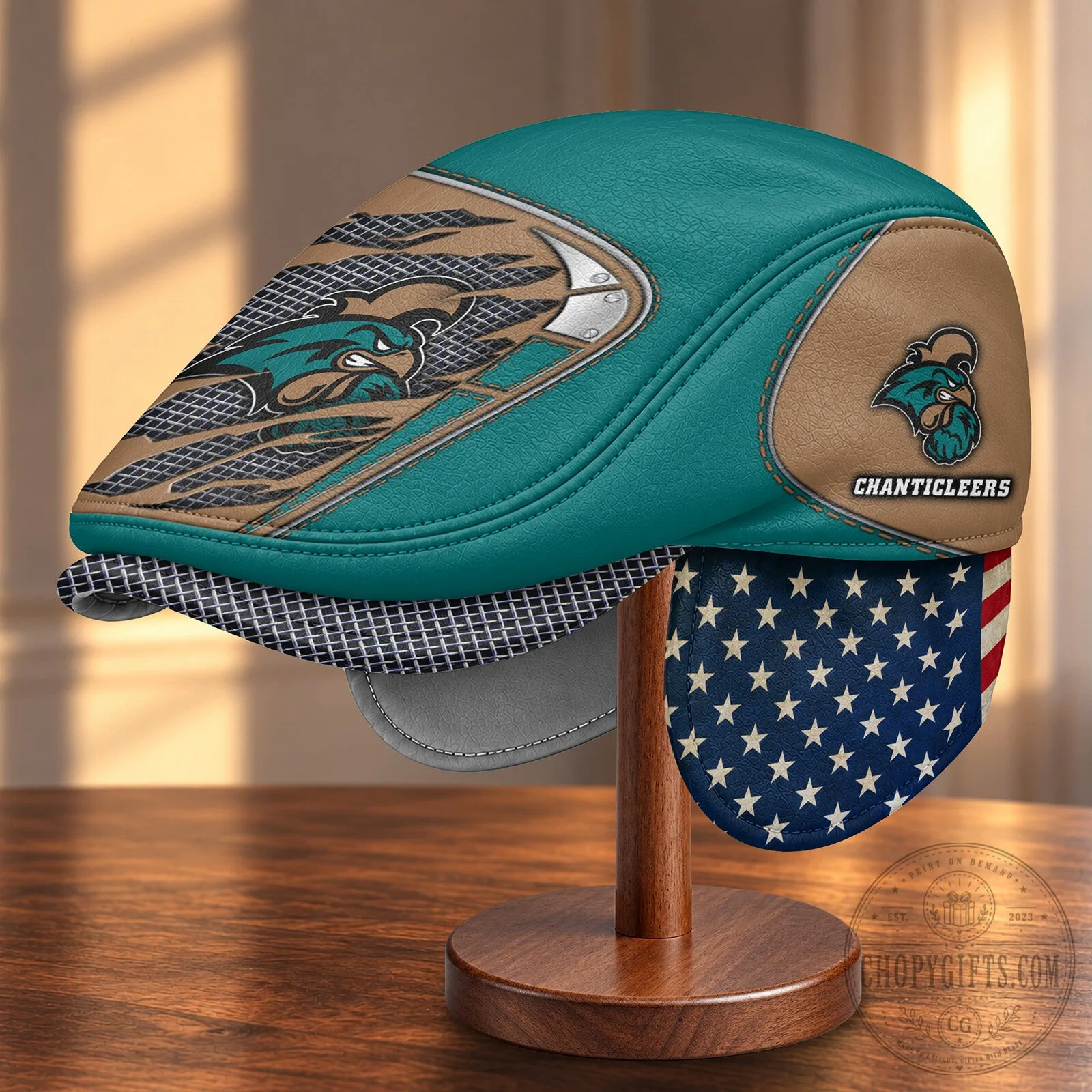 NCAA Flat Cap with Foldable Ear Flaps for Coastal Carolina Chanticleers