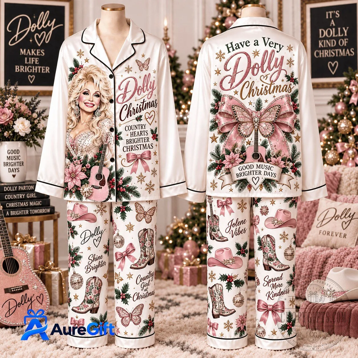 Dolly Parton Christmas Country Girl Pajamas Set for Women