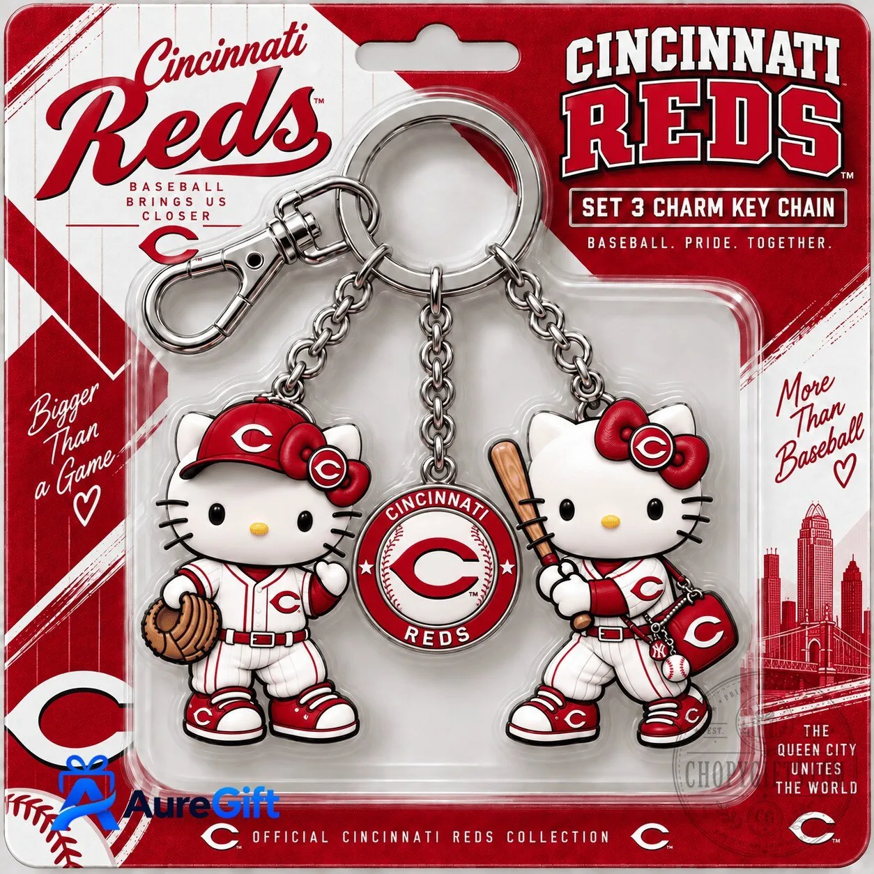 Cincinnati Reds Hello Kitty Baseball Charm Keychain Set 2 Cincinnati Reds Hello Kitty Baseball Charm Keychain Set