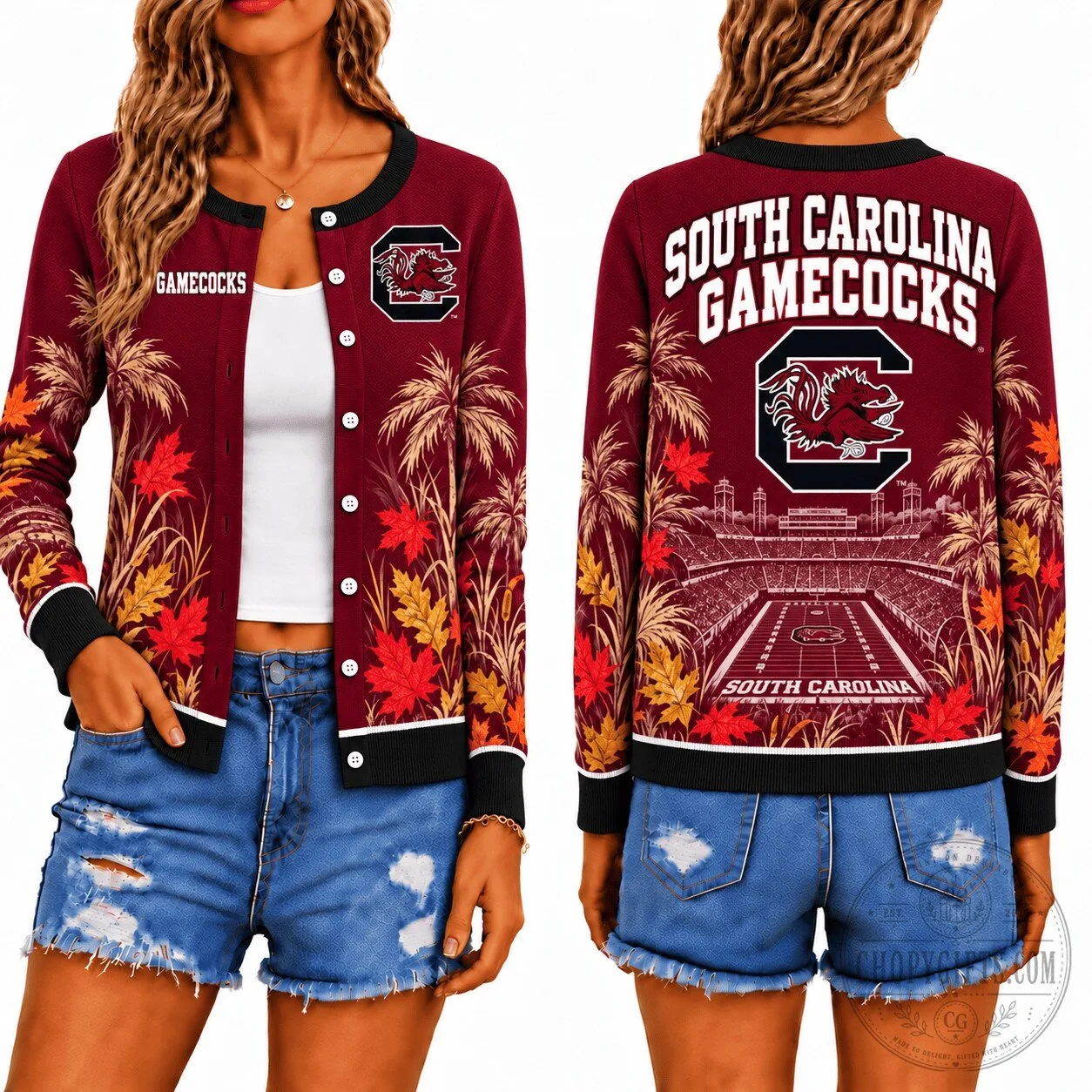 South Carolina Gamecocks Football Stadium Autumn Leaves Bomber Jacket