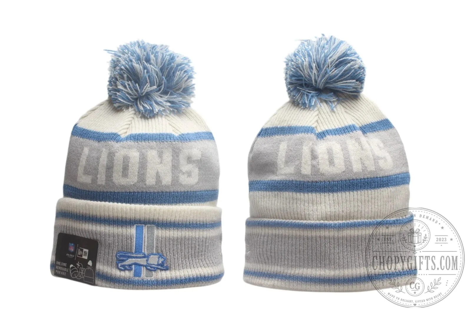 Detroit Lions Adult Winter Pom Pom Beanie Knit Cap Hat