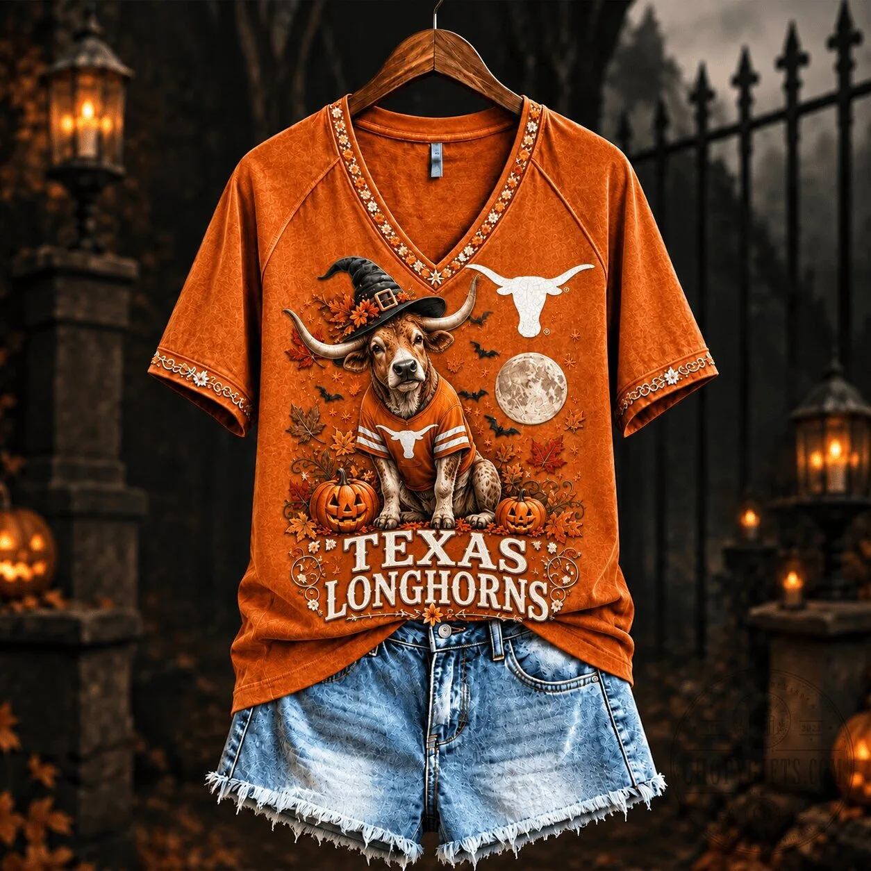 Spooky Season Texas Longhorns Halloween Mascot V-Neck T-Shirt