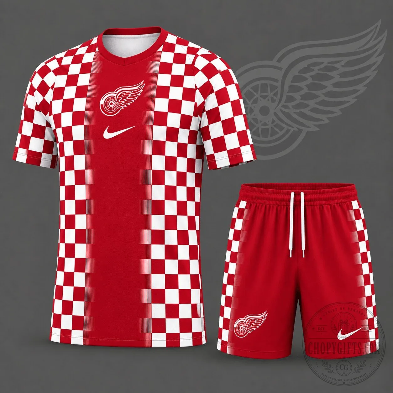 Detroit Red Wings Checkerboard Fusion Fan Apparel Set 1 Detroit Red Wings Checkerboard Fusion Fan Apparel Set