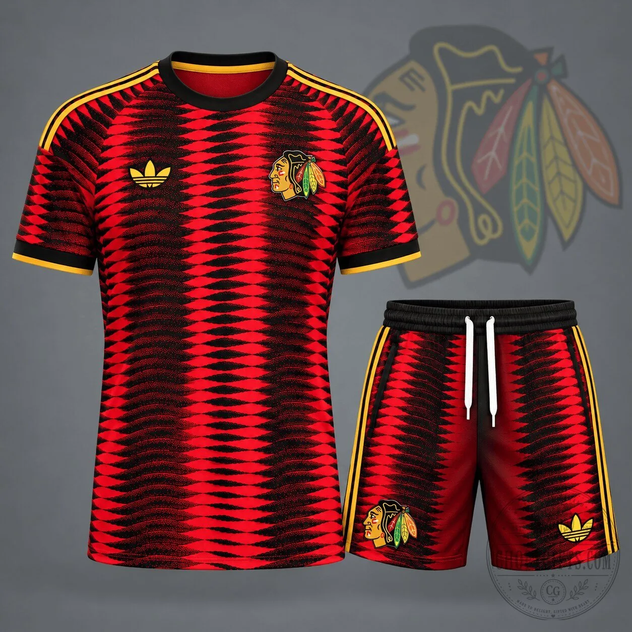 Chicago Blackhawks Red and Black Ripple Pattern Performance T-Shirt and Shorts Set