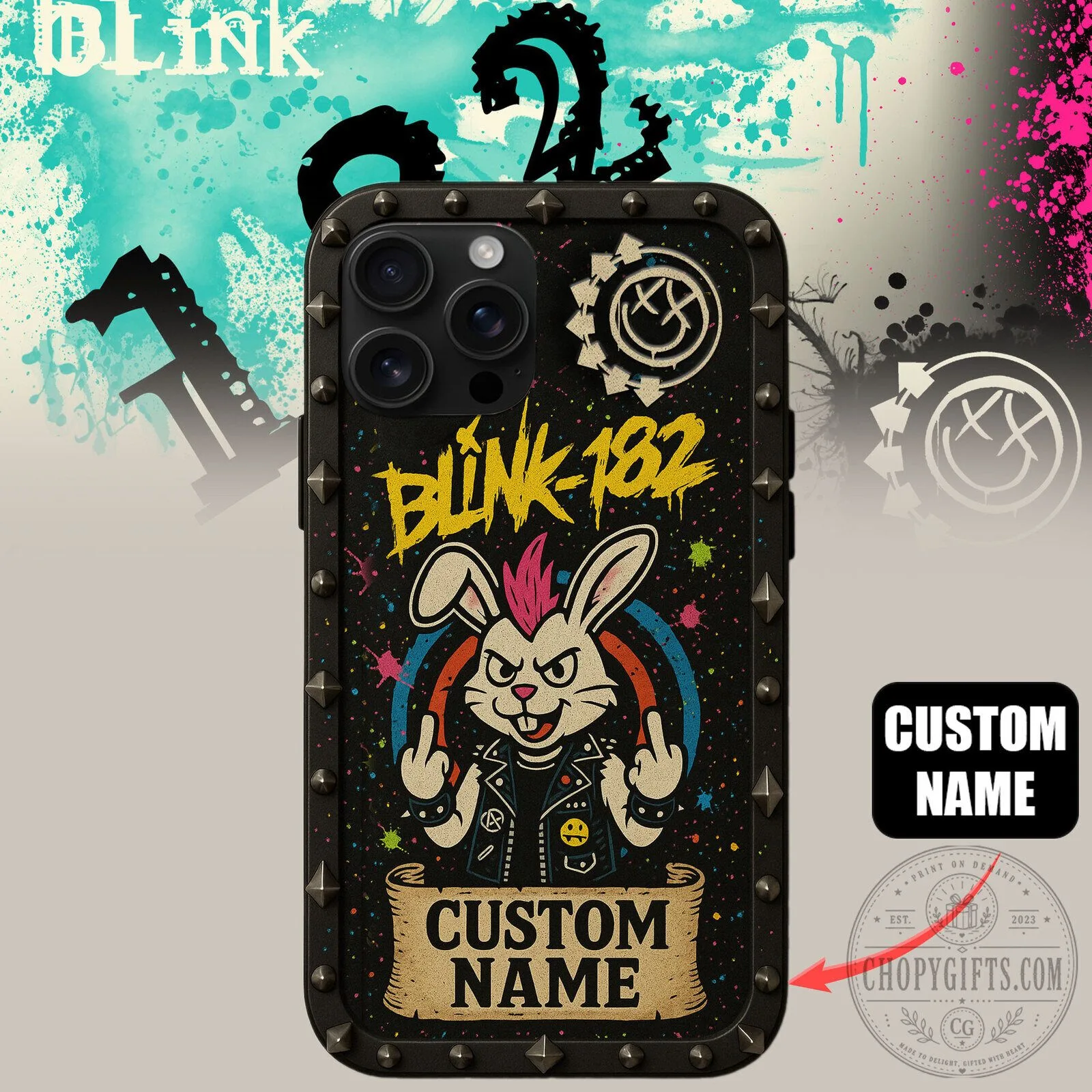 Blink-182 Rock Rabbit Custom Name Studded Phone Case 1 Blink-182 Rock Rabbit Custom Name Studded Phone Case