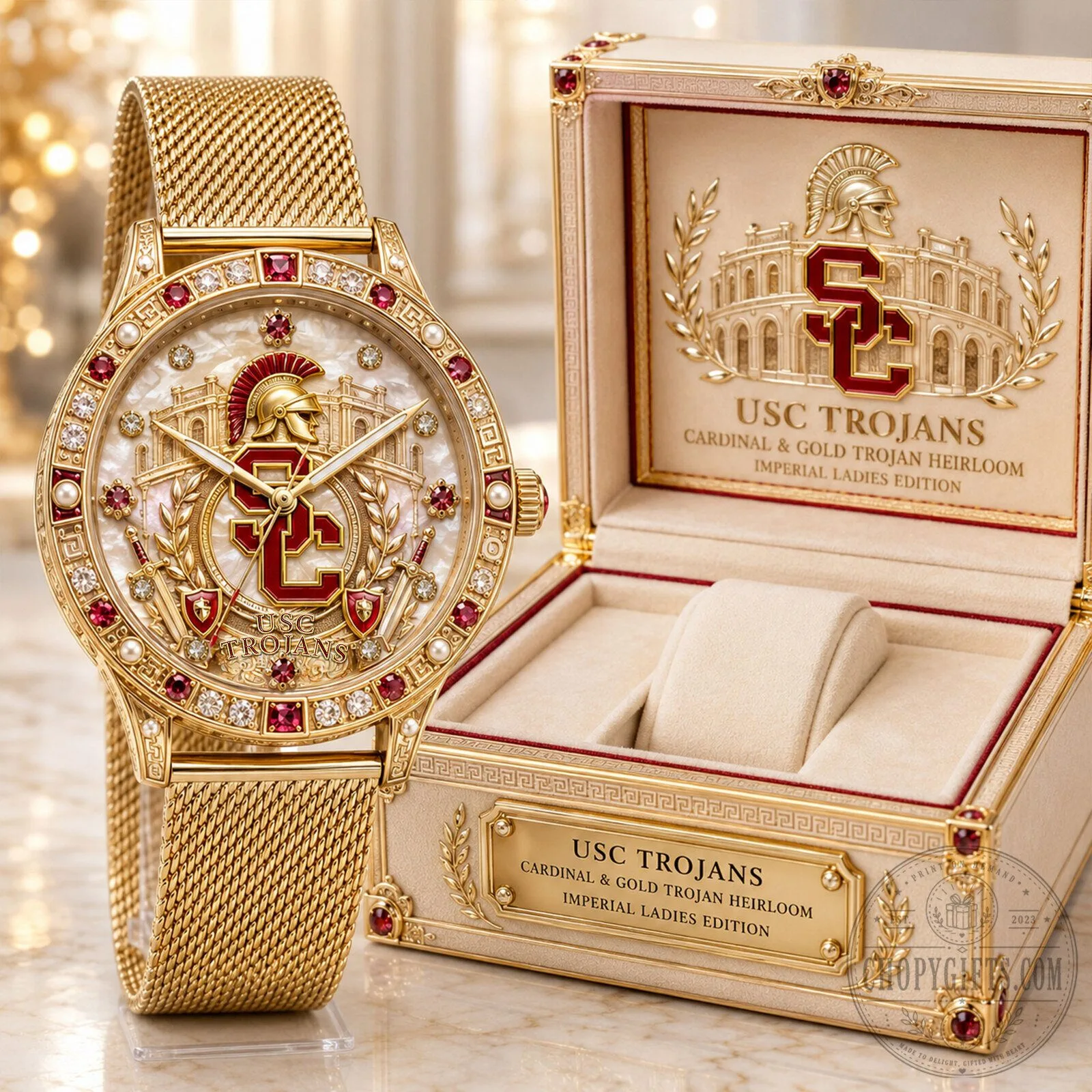 University of Southern California Trojans Cardinal Gold Imperial Ladies Watch