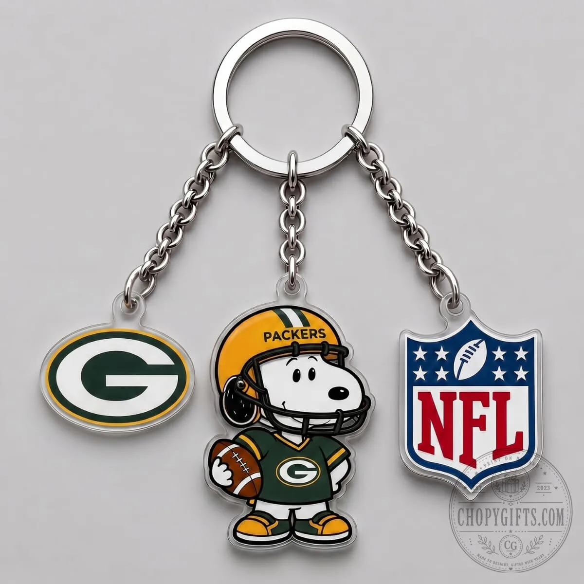Green Bay Packers Snoopy NFL Football Team Triple Charm Keychain Gift 5 Green Bay Packers Snoopy NFL Football Team Triple Charm Keychain Gift