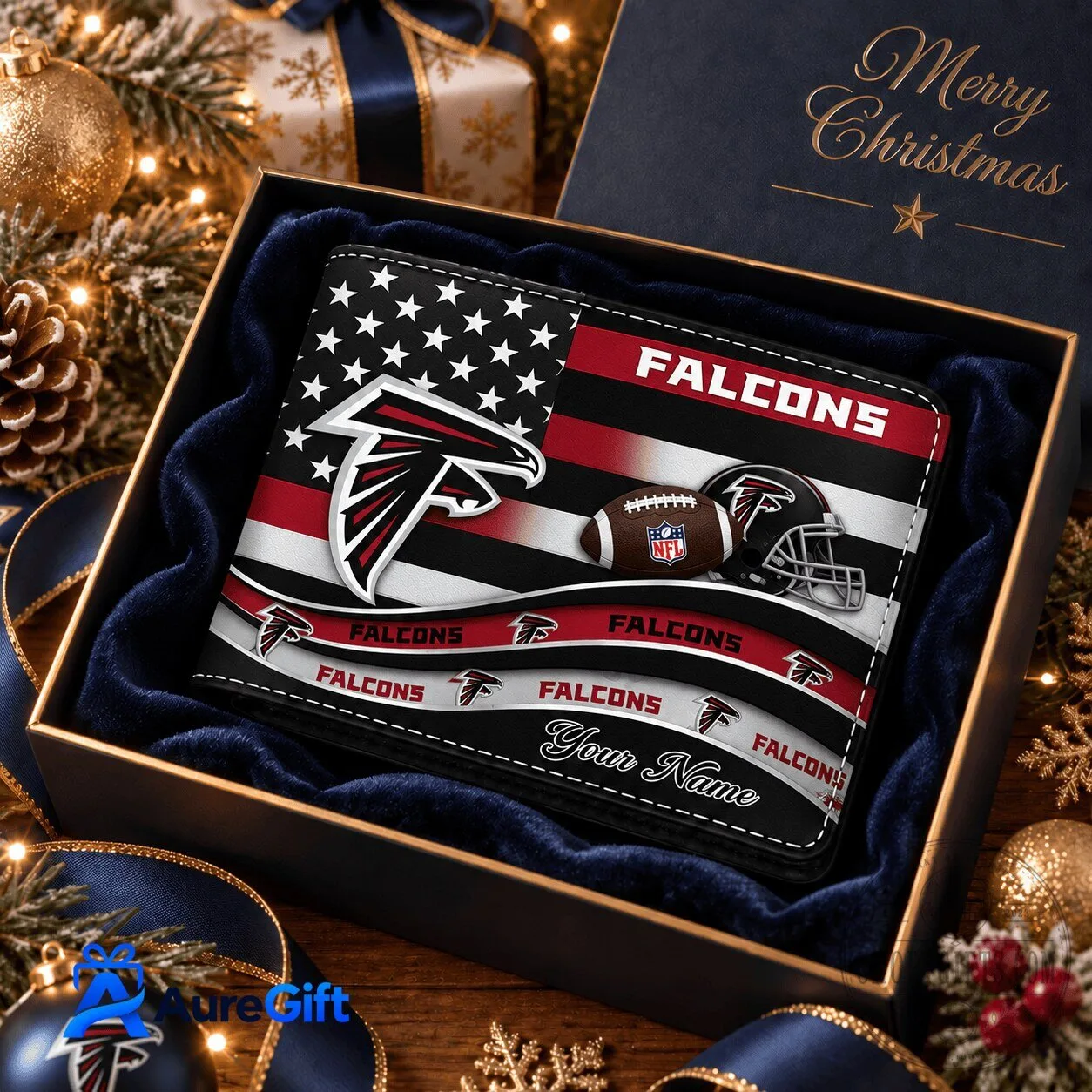 Atlanta Falcons American Flag Personalized Christmas Wallet