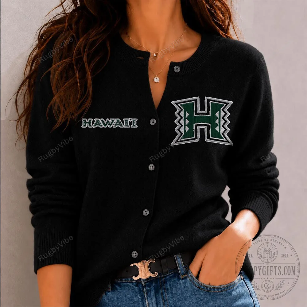 Hawaii Rainbow Warriors Womens Black Cardigan Sweater 1 Hawaii Rainbow Warriors Womens Black Cardigan Sweater