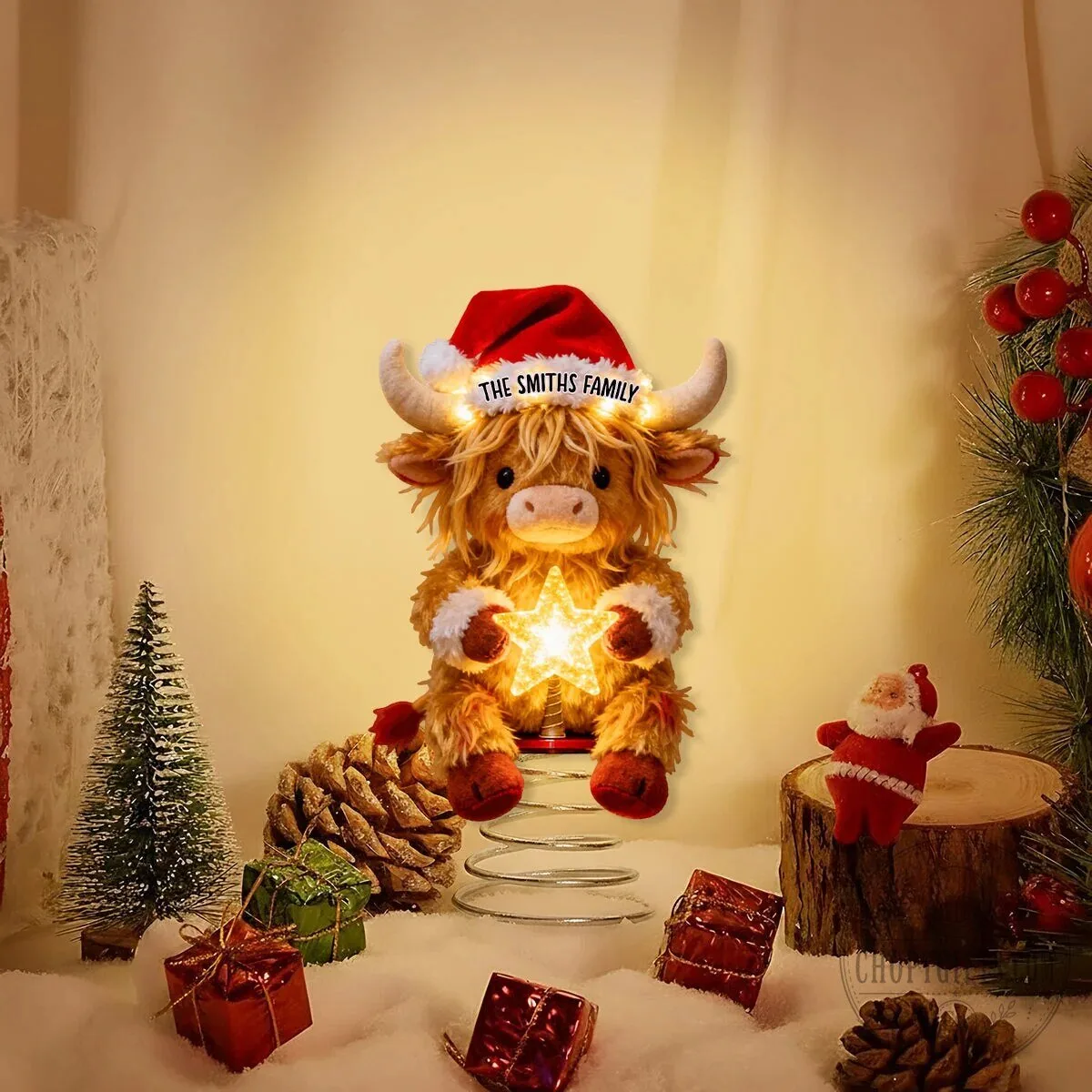 Highland Cow Personalized Christmas Tree Topper with Santa Hat and Star 19 Highland Cow Personalized Christmas Tree Topper with Santa Hat and Star