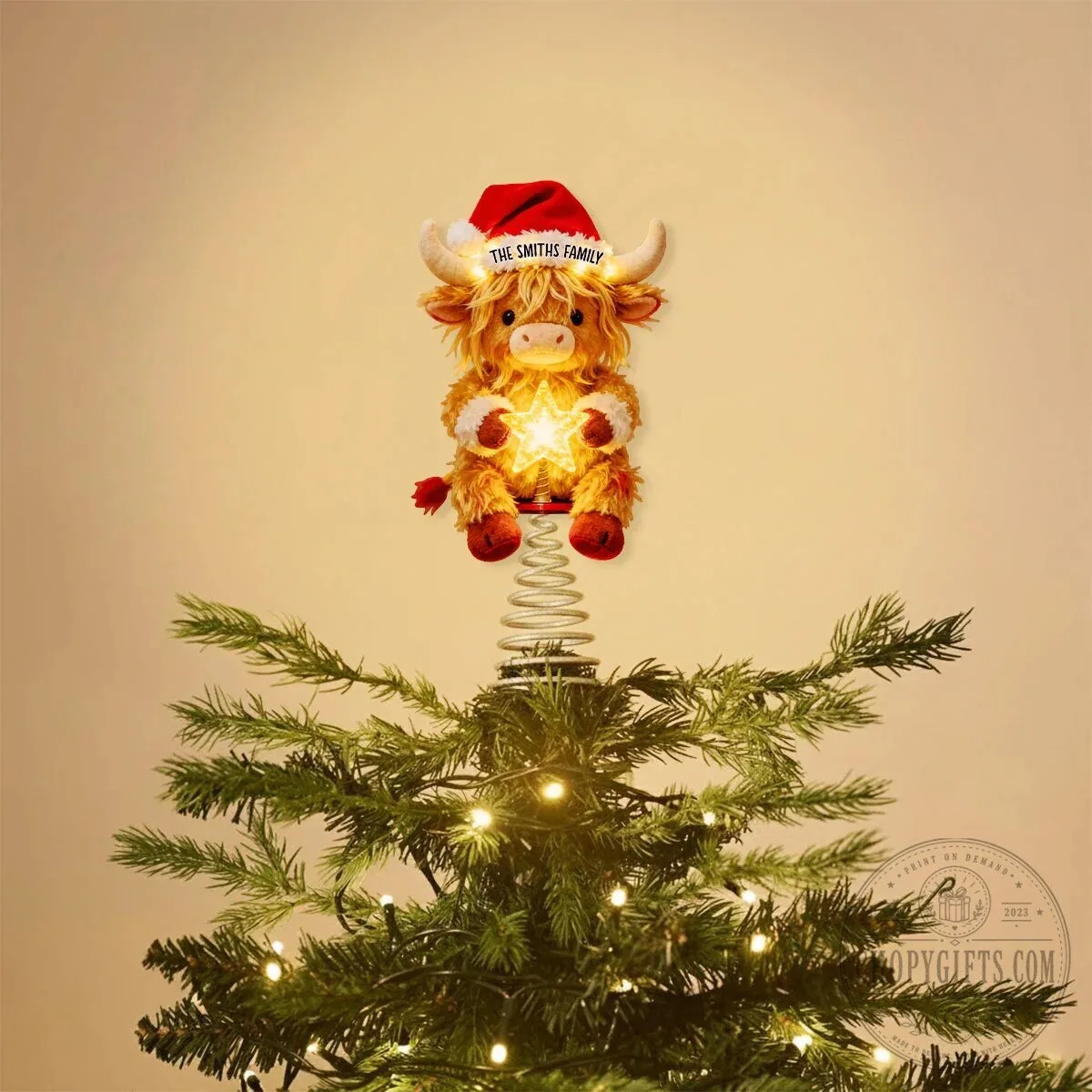 Highland Cow Personalized Christmas Tree Topper with Santa Hat and Star 20 Highland Cow Personalized Christmas Tree Topper with Santa Hat and Star