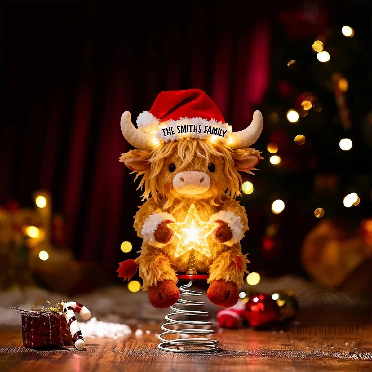 Highland Cow Personalized Christmas Tree Topper with Santa Hat and Star 21 Highland Cow Personalized Christmas Tree Topper with Santa Hat and Star