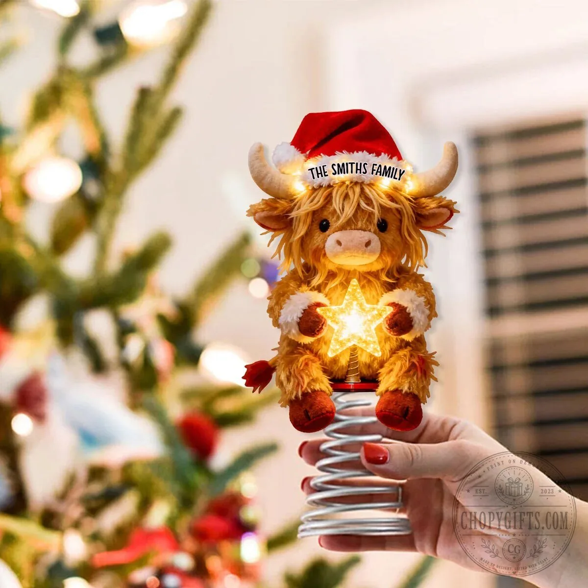 Highland Cow Personalized Christmas Tree Topper with Santa Hat and Star 22 Highland Cow Personalized Christmas Tree Topper with Santa Hat and Star