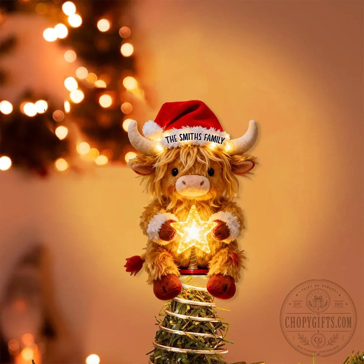 Highland Cow Personalized Christmas Tree Topper with Santa Hat and Star 23 Highland Cow Personalized Christmas Tree Topper with Santa Hat and Star
