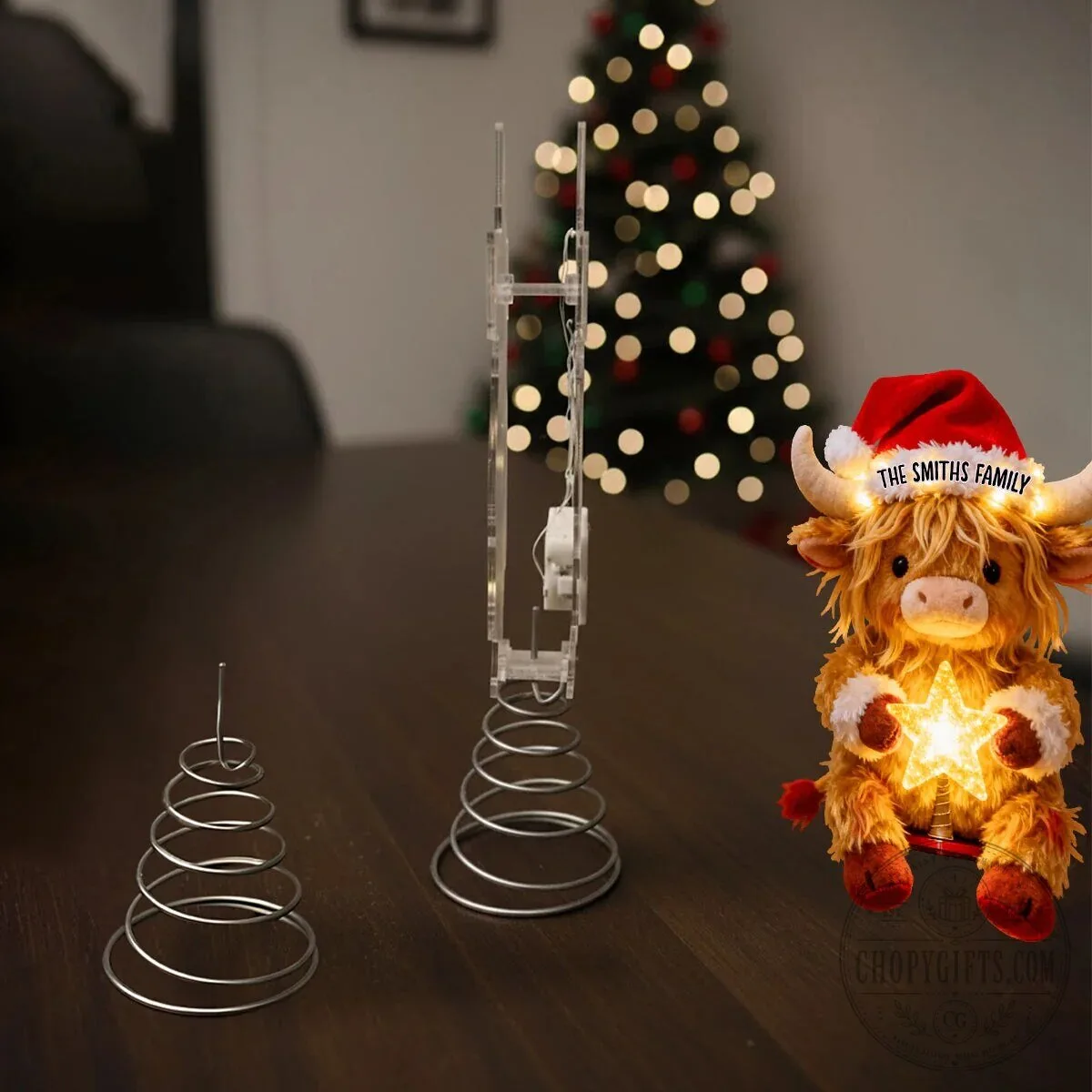 Highland Cow Personalized Christmas Tree Topper with Santa Hat and Star 25 Highland Cow Personalized Christmas Tree Topper with Santa Hat and Star