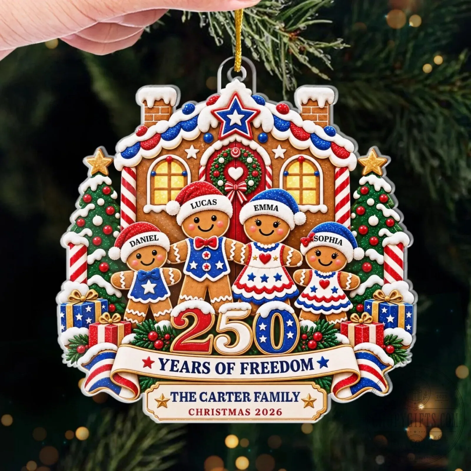 Personalized Gingerbread Family 250 Years of Freedom Christmas Ornament 11 Personalized Gingerbread Family 250 Years of Freedom Christmas Ornament