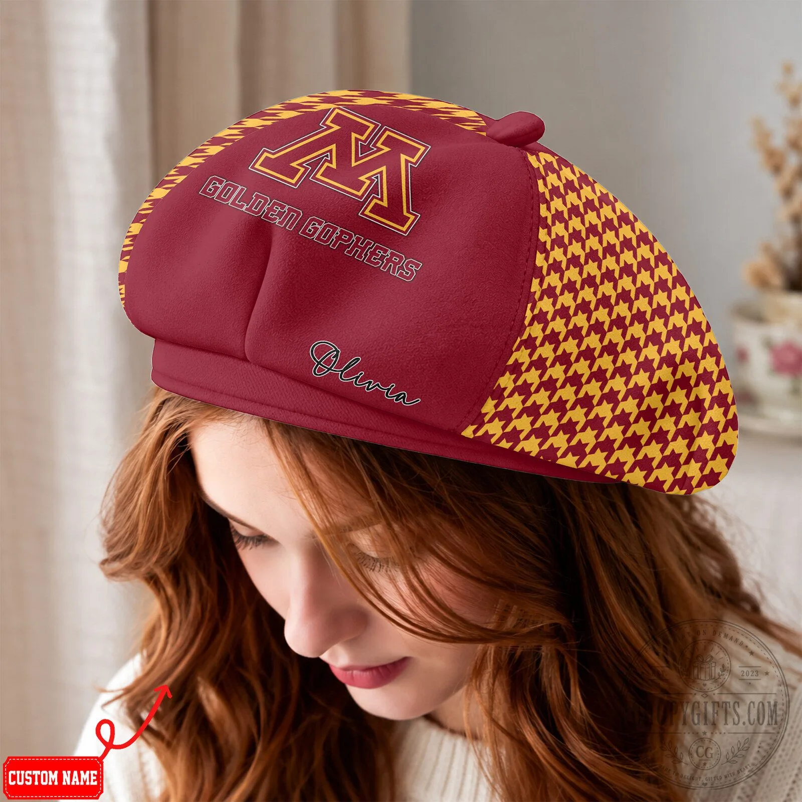 Minnesota Golden Gophers Custom Name Personalized Maroon Beret Hat 11 Minnesota Golden Gophers Custom Name Personalized Maroon Beret Hat