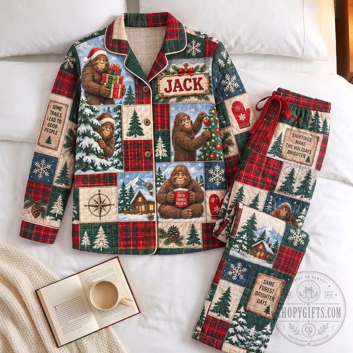 Bigfoot Forest Brighter Merry Christmas Gift Personalized Pajama Set