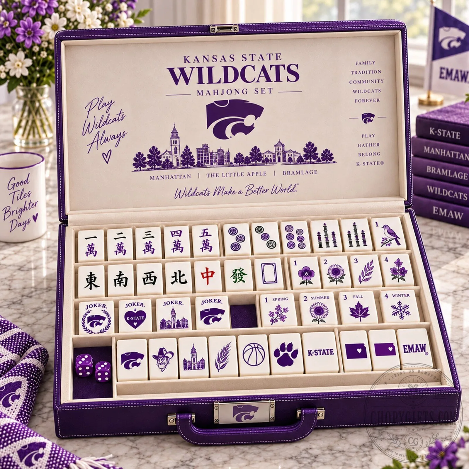 Kansas State Wildcats Mahjong Game Set with Storage Case
