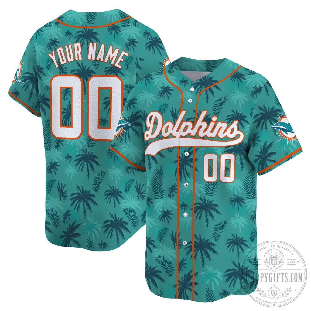Miami Dolphins Vice City Tropical Palm Tree Baseball Jersey Miami Dolphins Vice City Tropical Palm Tree Baseball Jersey