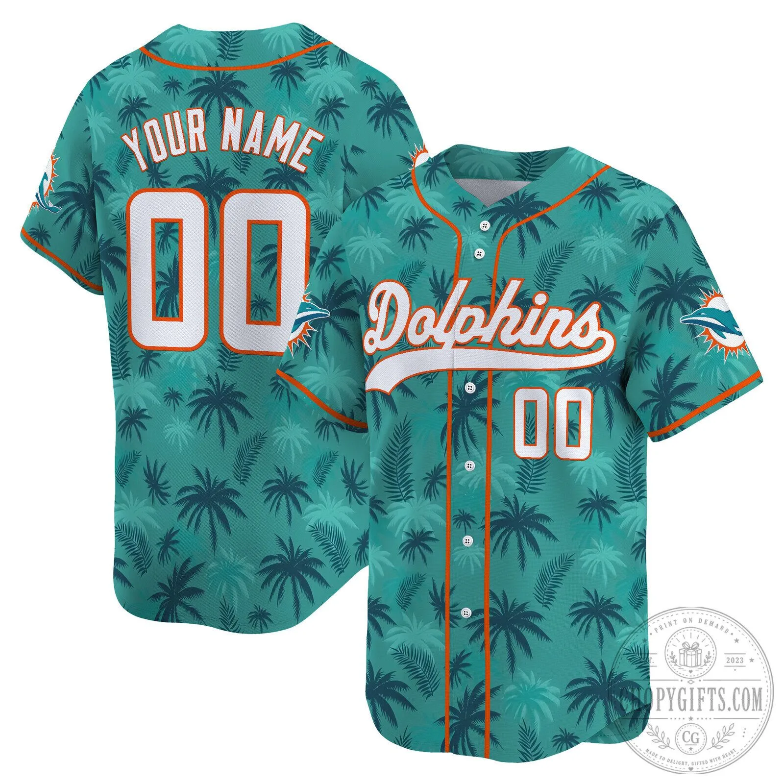Miami Dolphins Vice City Tropical Palm Tree Baseball Jersey 5 Miami Dolphins Vice City Tropical Palm Tree Baseball Jersey