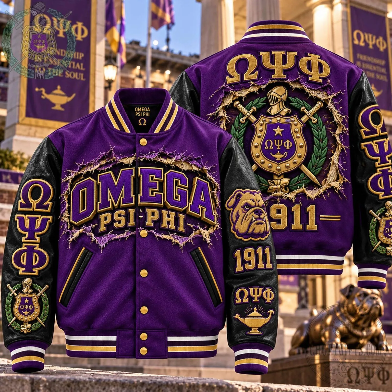 Omega Psi Phi Fraternity Purple Varsity Jacket