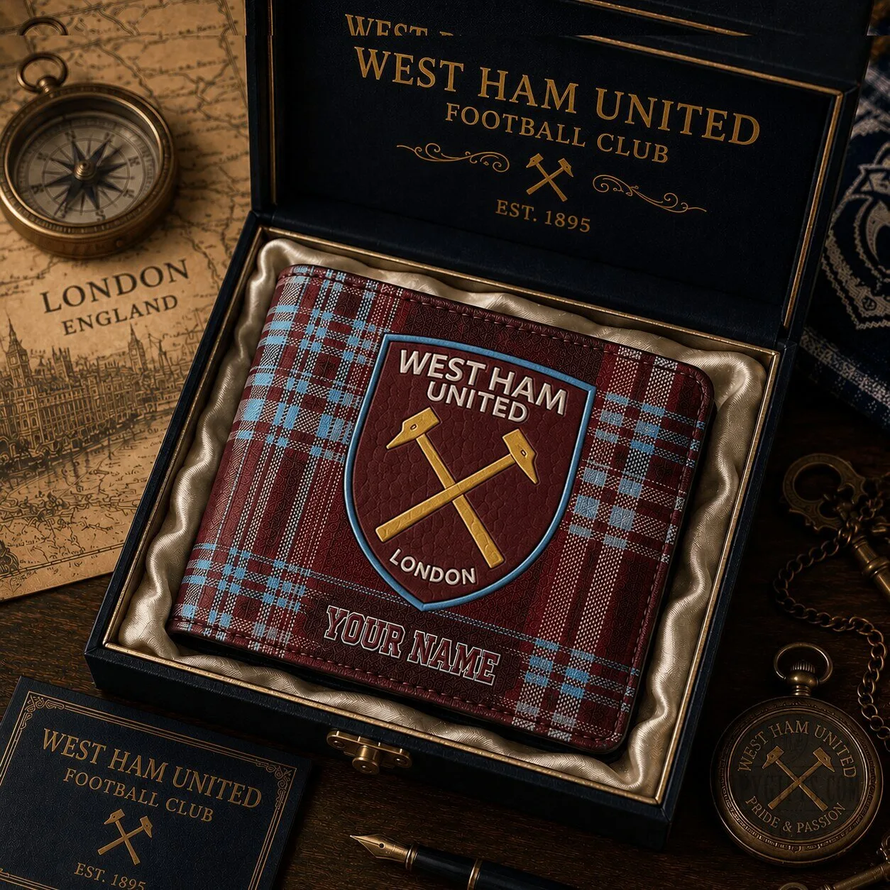 West Ham United Football Club Plaid Custom Name Wallet