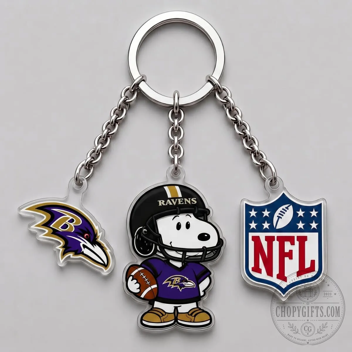 Baltimore Ravens Snoopy Football Player Triple Charm Keychain