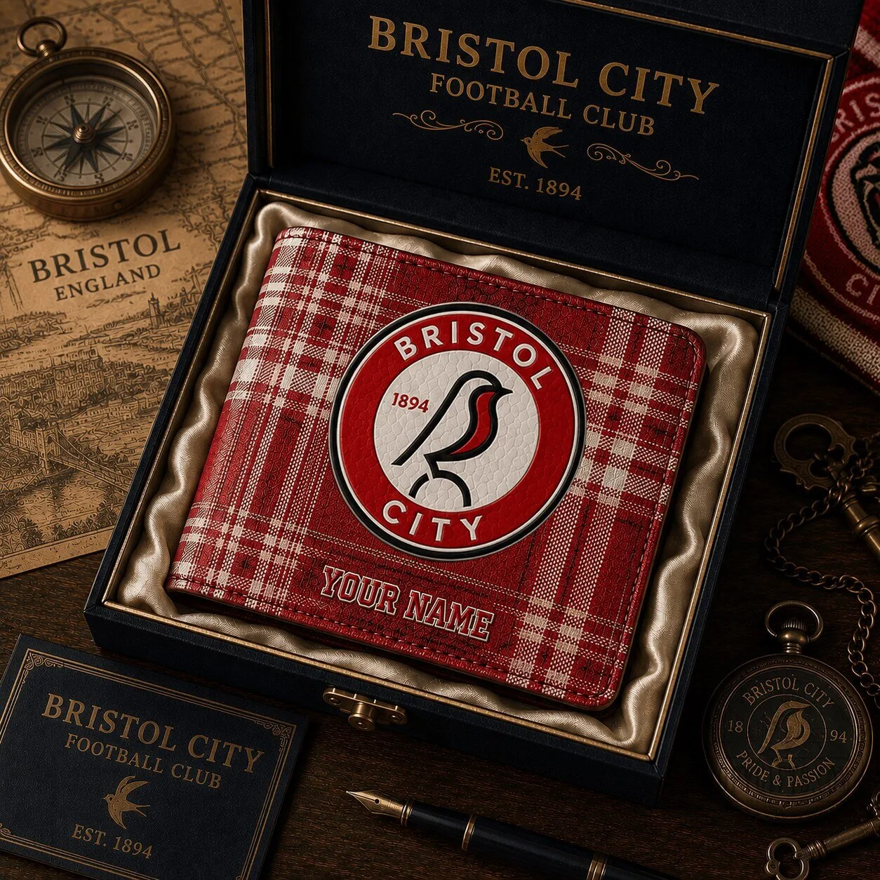 Bristol City Football Club Plaid Wallet Custom Name For Fan