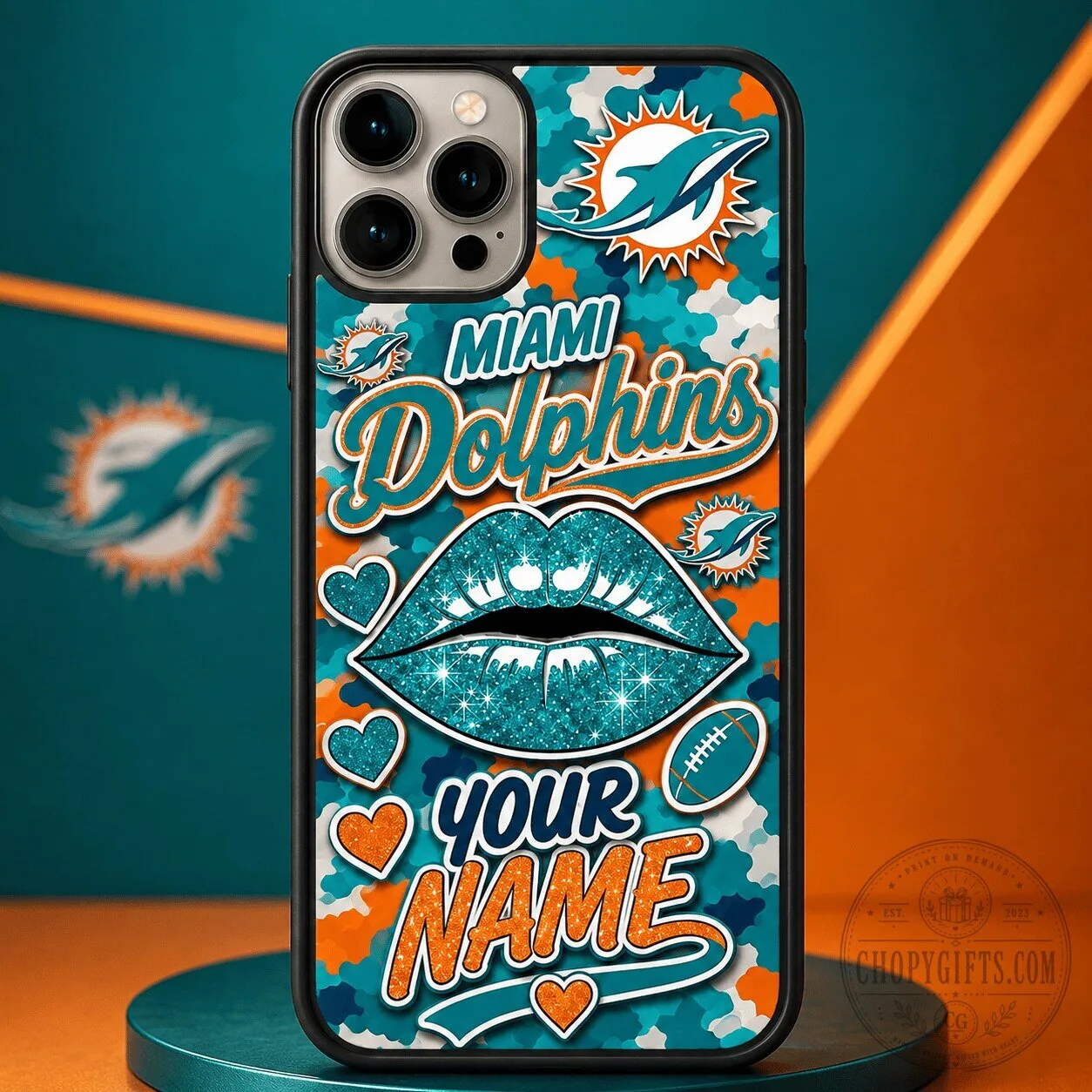 Miami Dolphins Glitter Lips Personalized Phone Case for Apple iPhone
